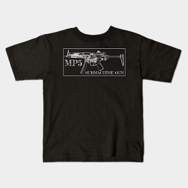 MP5 Submachine Gun Blueprint Schematic Design Gift Kids T-Shirt by Battlefields